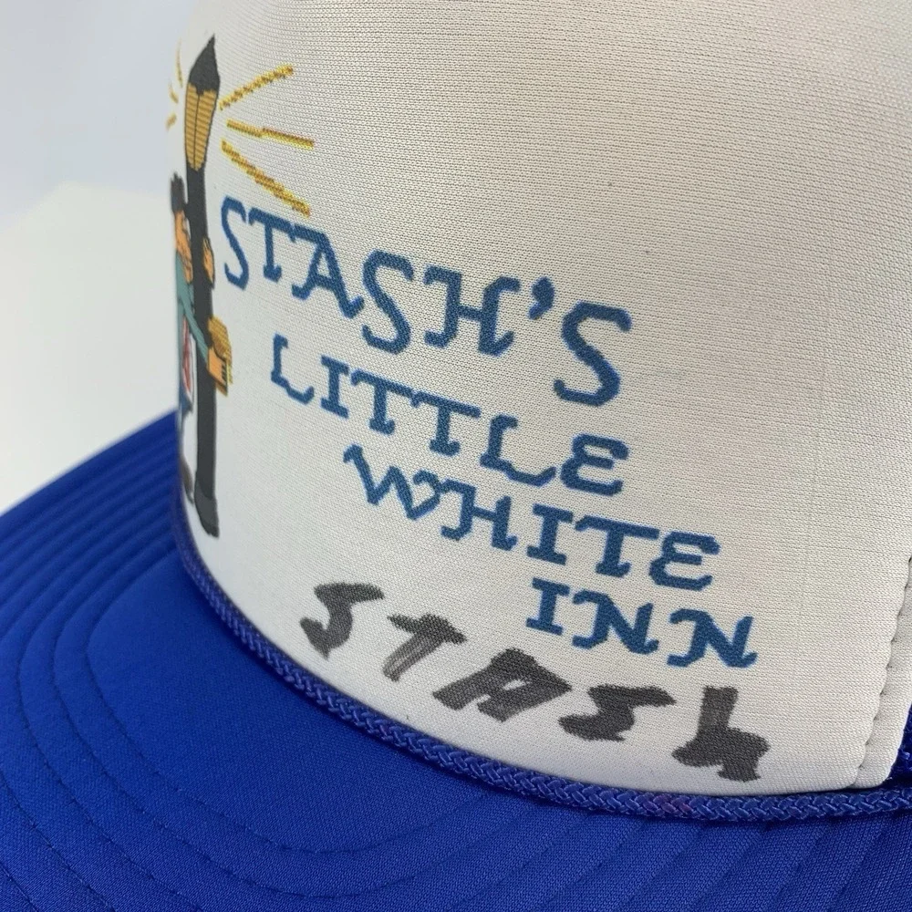 Stash's Little White Inn Hat Blue Mesh Snapback Trucker Cap Wisconsin Vintage